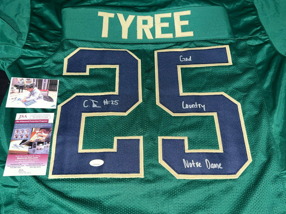 Chris Tyree Notre Dame Irish Auto Signed Green Jersey JSA COA God Country