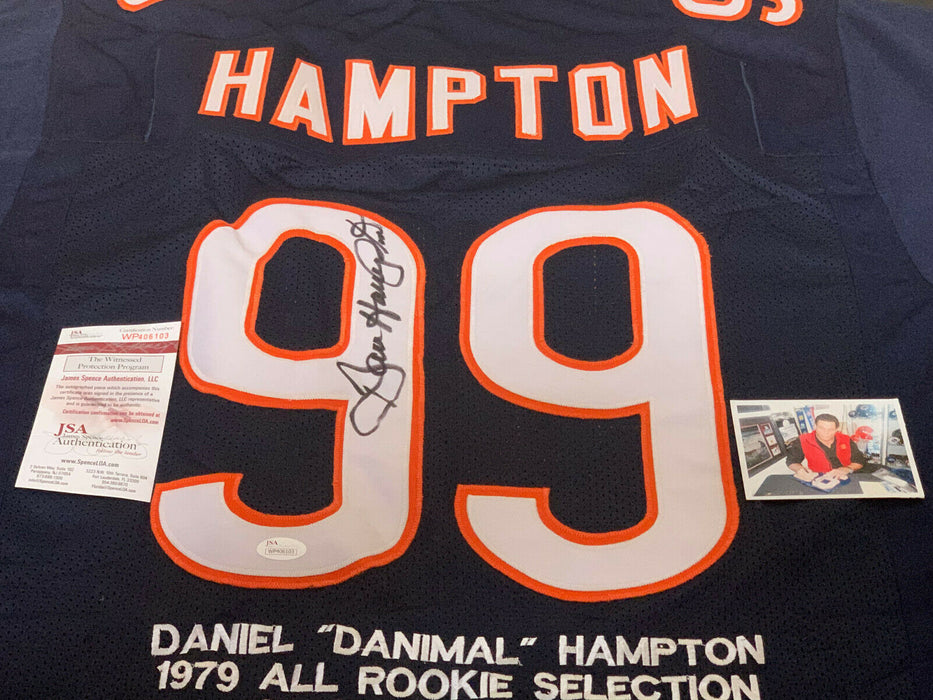 Dan Hampton Autographed Signed Blue Jersey 6 Embroidered Stats Very Unique 1 JSA