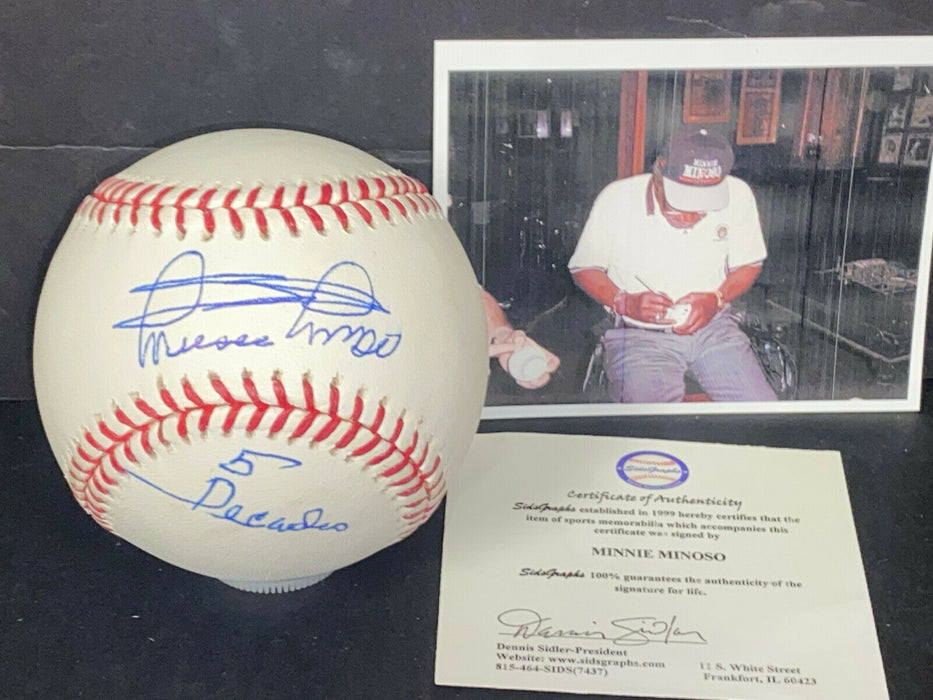 Minnie Minoso White Sox Autographed Signed Baseball 5 Decades Proof Picture **