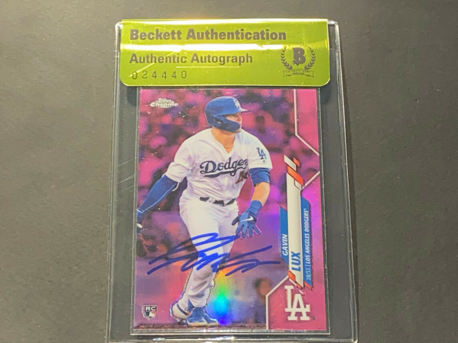 Gavin Lux Dodgers Auto Signed 2020 Topps Chrome PINK Refractor BECKETT BAS -