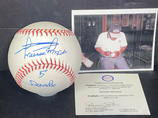 Minnie Minoso White Sox Autographed Signed Baseball 5 Decades Proof Picture .