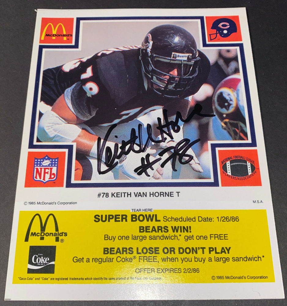 Keith Van Horne Chicago Bears Auto SIGNED 1985 McDonalds Card Super Bowl XX