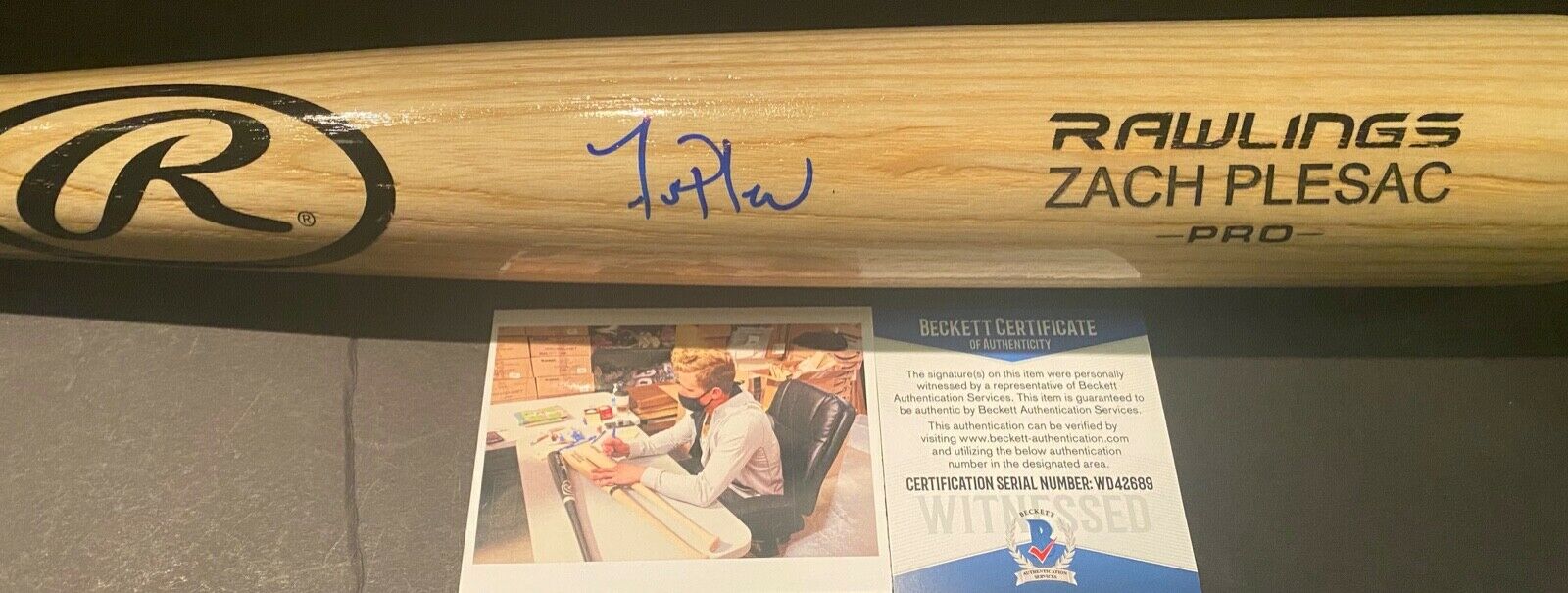 Zach Plesac Cleveland Indians Signed Engraved Bat Beckett Witness COA Blonde