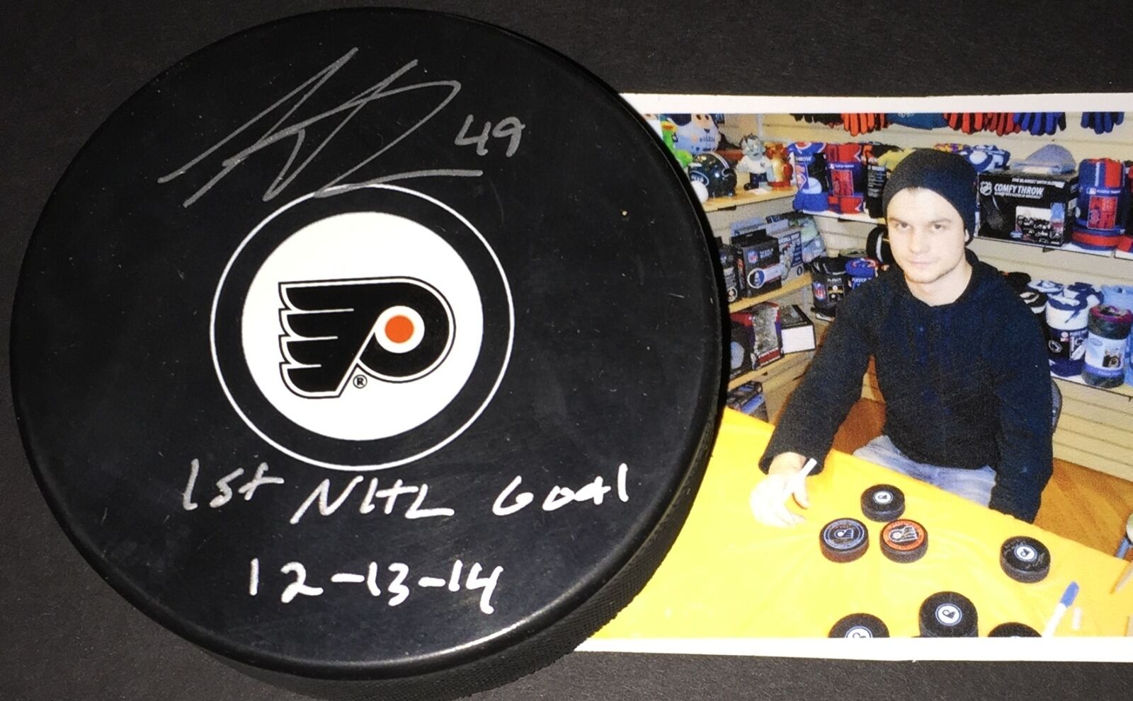 Scott Laughton Flyers Autographed Signed Puck 1st NHL Goal 12-13-14 A
