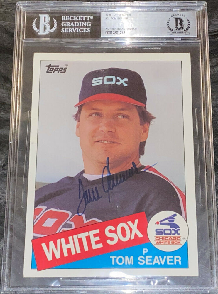 Tom Seaver White Sox Mets AUTO SIGNED 1985 5x7 Topps Super BECKETT SLAB