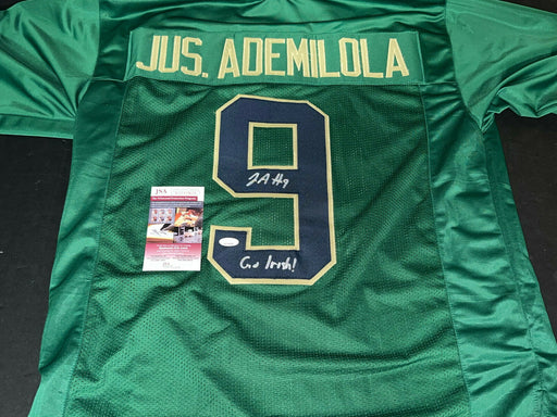 Justin Ademilola Notre Dame Irish Auto Signed Green Jersey JSA COA