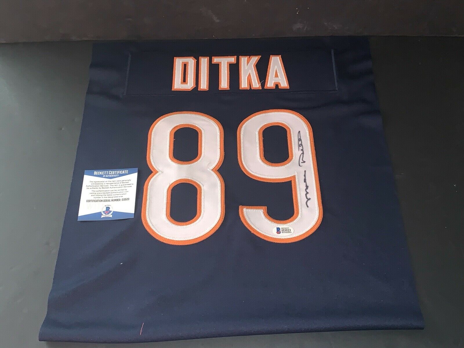 Mike Ditka Chicago Bears Autographed Signed Jersey SWATCH 16x20 BECKETT COA .