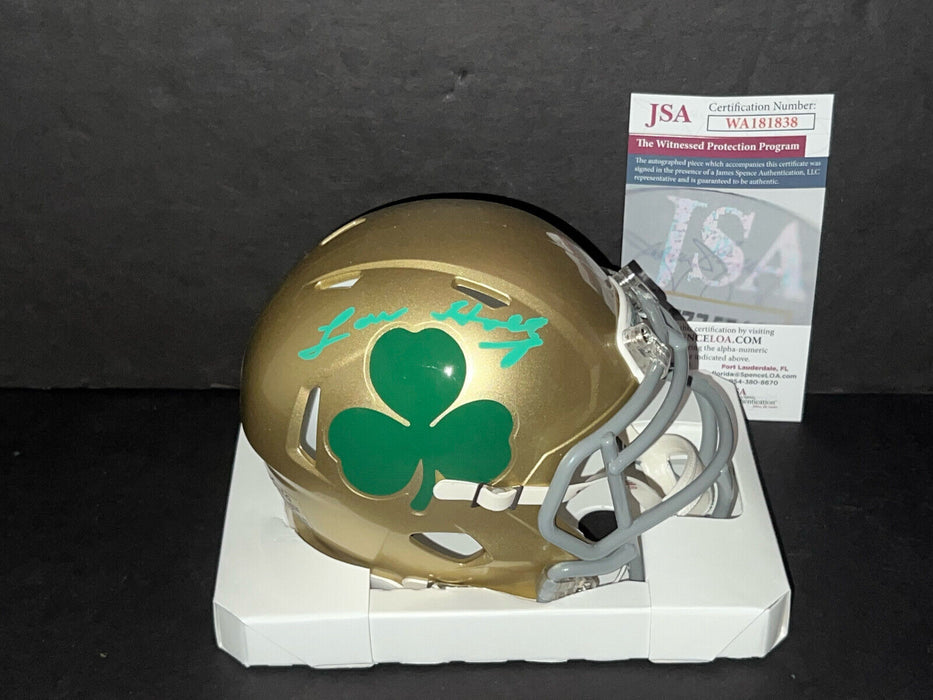 Lou Holtz Notre Dame Auto Signed Riddell Shamrock Mini Helmet JSA COA