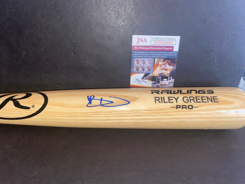 Riley Greene Tigers Autographed Signed Engraved Blonde Bat JSA Witness COA