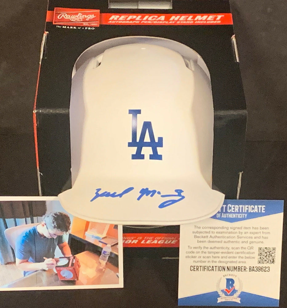 Zach McKinstry Dodgers Autographed Signed White Matte Mini Helmet Beckett COA .