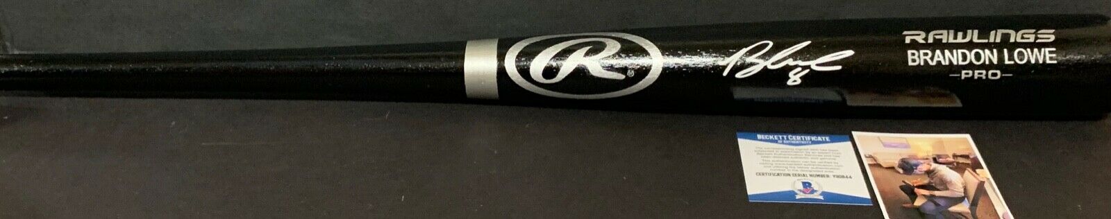 Brandon Lowe Tampa Bay Rays Autographed Signed Engraved Black Bat BECKETT COA .