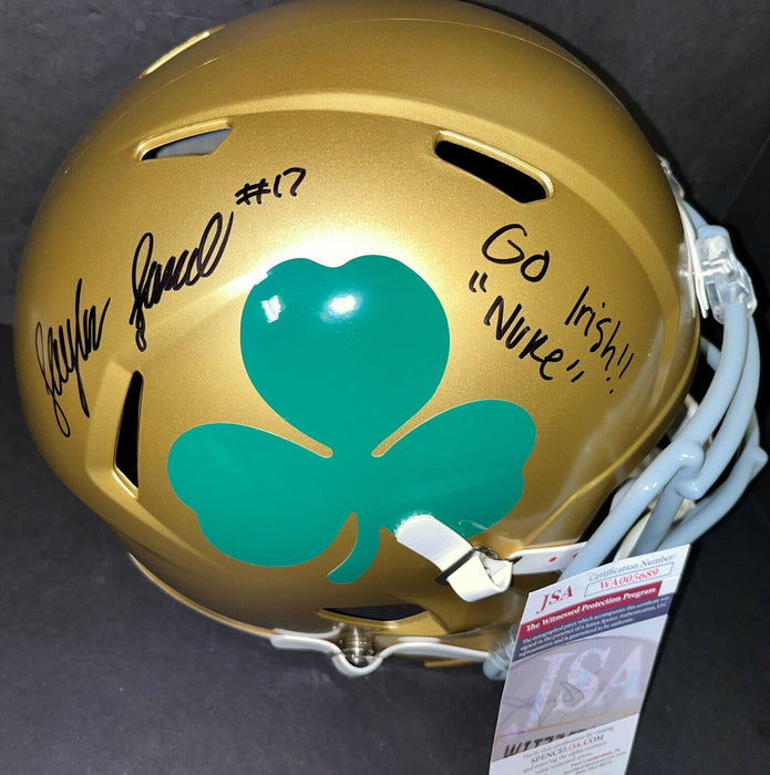 Jaylen Sneed Notre Dame Signed Shamrock FULL SIZE Helmet JSA COA Go Irish 2 Ins