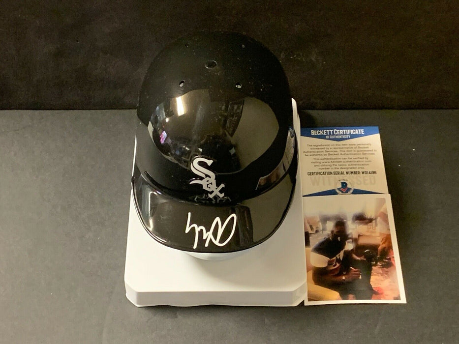 Luis Robert White Sox Autographed Signed Mini Helmet Beckett Witness COA .