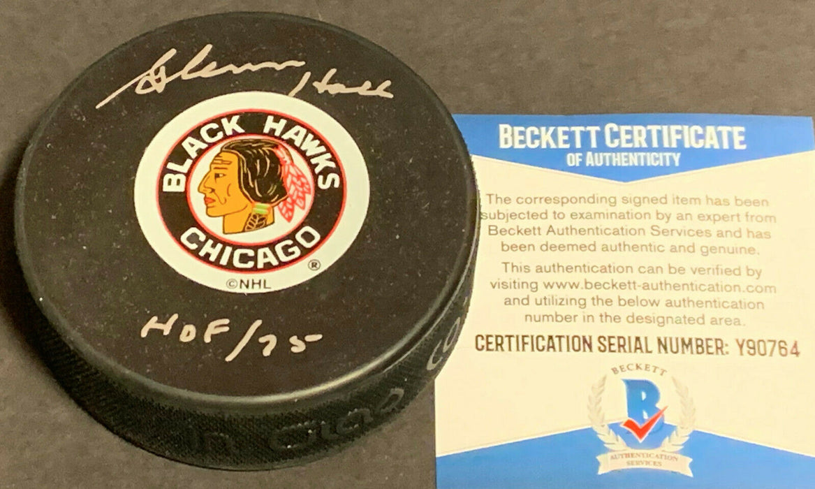 Glenn Hall Chicago Blackhawks Autographed Signed Puck HOF 75 Beckett COA