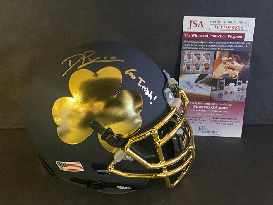 Drew Pyne Notre Dame Signed BLUE Shamrock Mini Helmet JSA COA GO IRISH