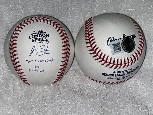 Justin Steele Cubs Auto Signed London Series Baseball Beckett WIT W Over Cards