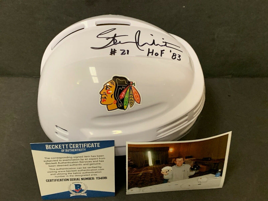 Stan Mikita Blackhawks Autographed Signed Mini Helmet BECKETT COA HOF 83 White 1