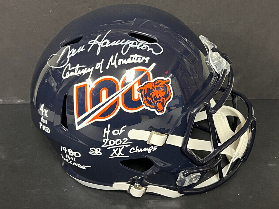 Dan Hampton Bears Signed 100th Anniversary FS Helmet Beckett 5 Inscriptions .