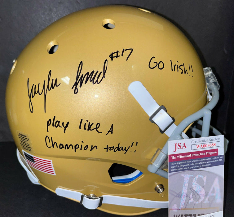Jaylen Sneed Notre Dame Signed Schutt FULL SIZE Helmet JSA COA Go Irish PLACT