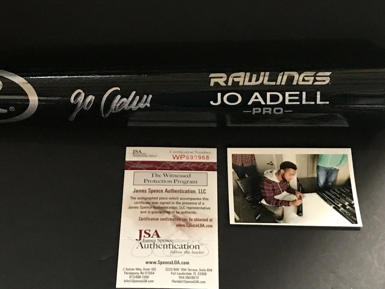 Jo Adell Los Angeles Angels JSA WITNESS COA Autographed Signed Bat Black