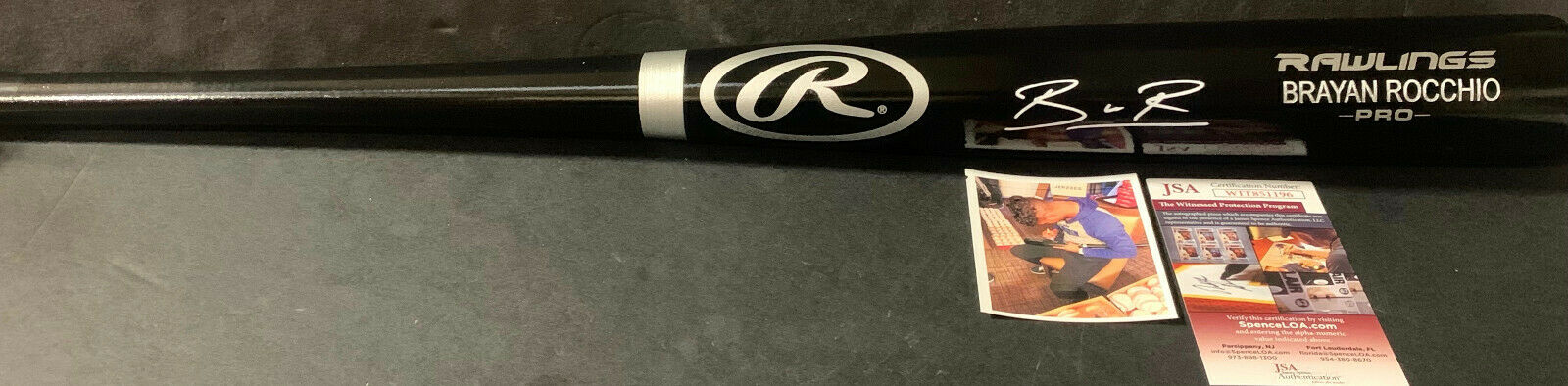 Brayan Rocchio Guardians Auto Signed Engraved Bat JSA WITNESS COA Black