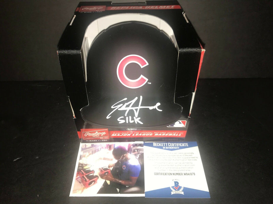 Ed Howard "SILK" Cubs Signed BLACK MATTE Mini Helmet Beckett WITNESS COA